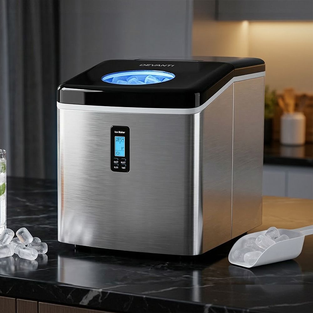Devanti 3.2L Stainless Steel Portable Ice Cube Maker-Ice Makers-PEROZ Accessories