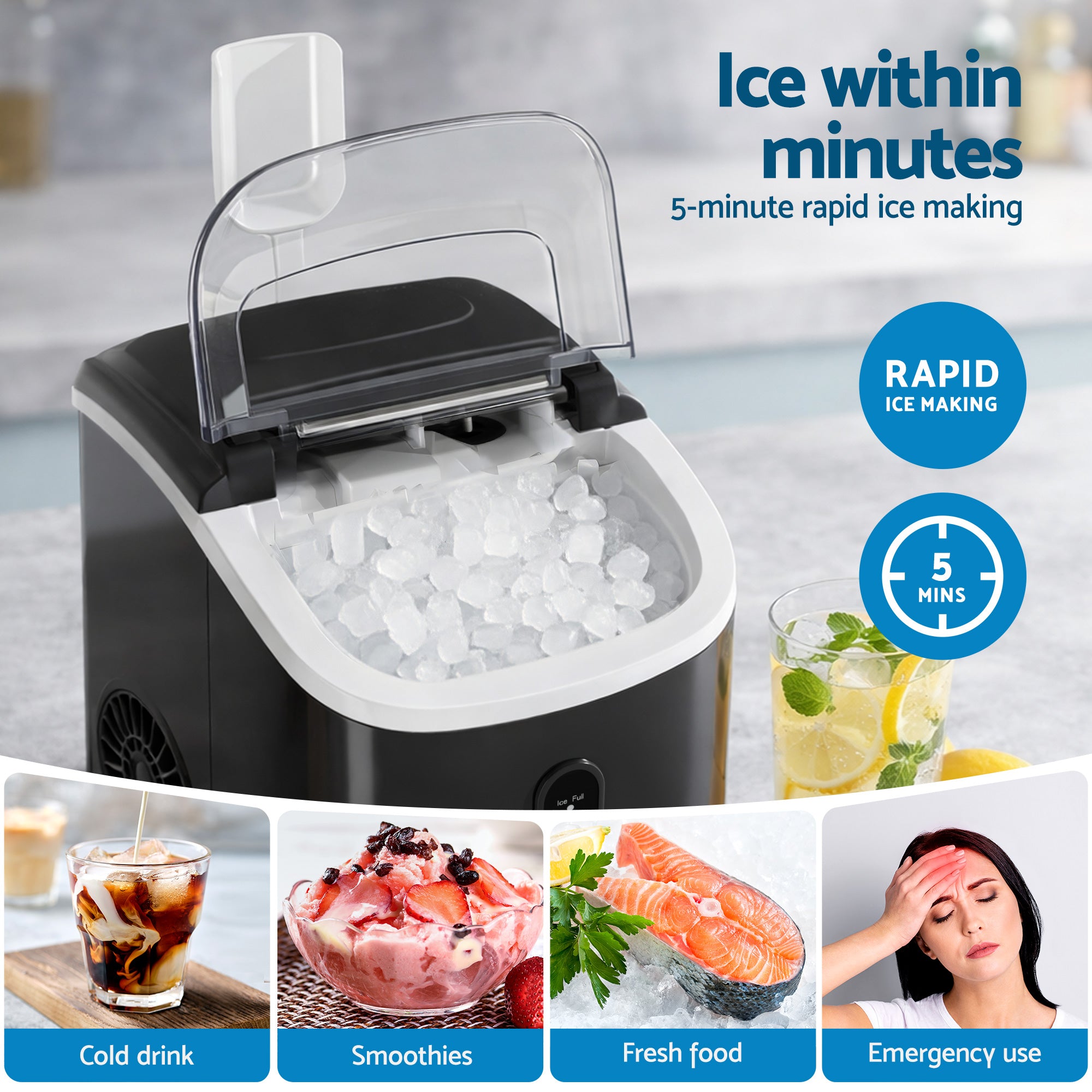 Devanti 15kg Nugget Ice Maker Machine-Appliances > Kitchen Appliances-PEROZ Accessories