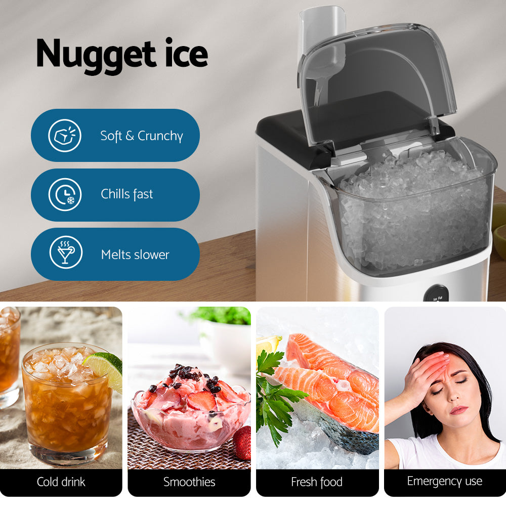 Devanti Ice Maker Machine 15kg Nugget Ice Cube-Appliances > Kitchen Appliances > Ice Makers-PEROZ Accessories