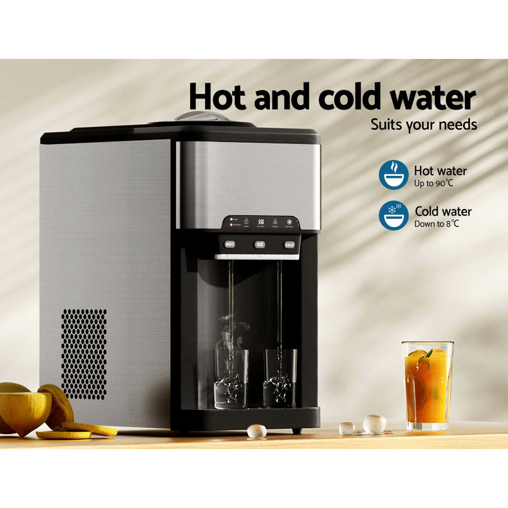 Devanti 20kg 3 in 1 Ice Maker Machine Cold and Hot Water Dispenser 3L Silver-Appliances > Appliances Others-PEROZ Accessories