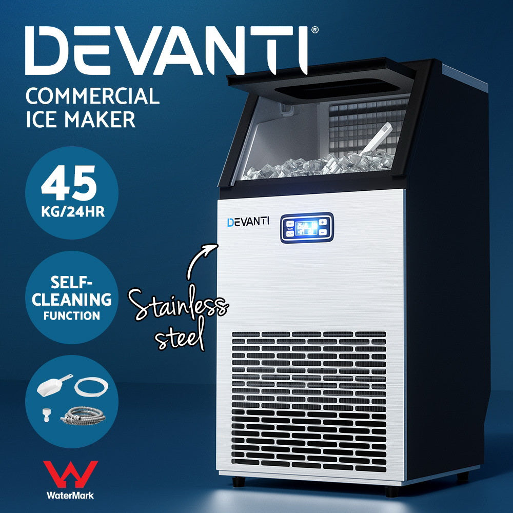 Devanti Commercial Ice Maker Machine 45kg Ice Cube Tray Bar Stainless Steel-Appliances > Kitchen Appliances-PEROZ Accessories