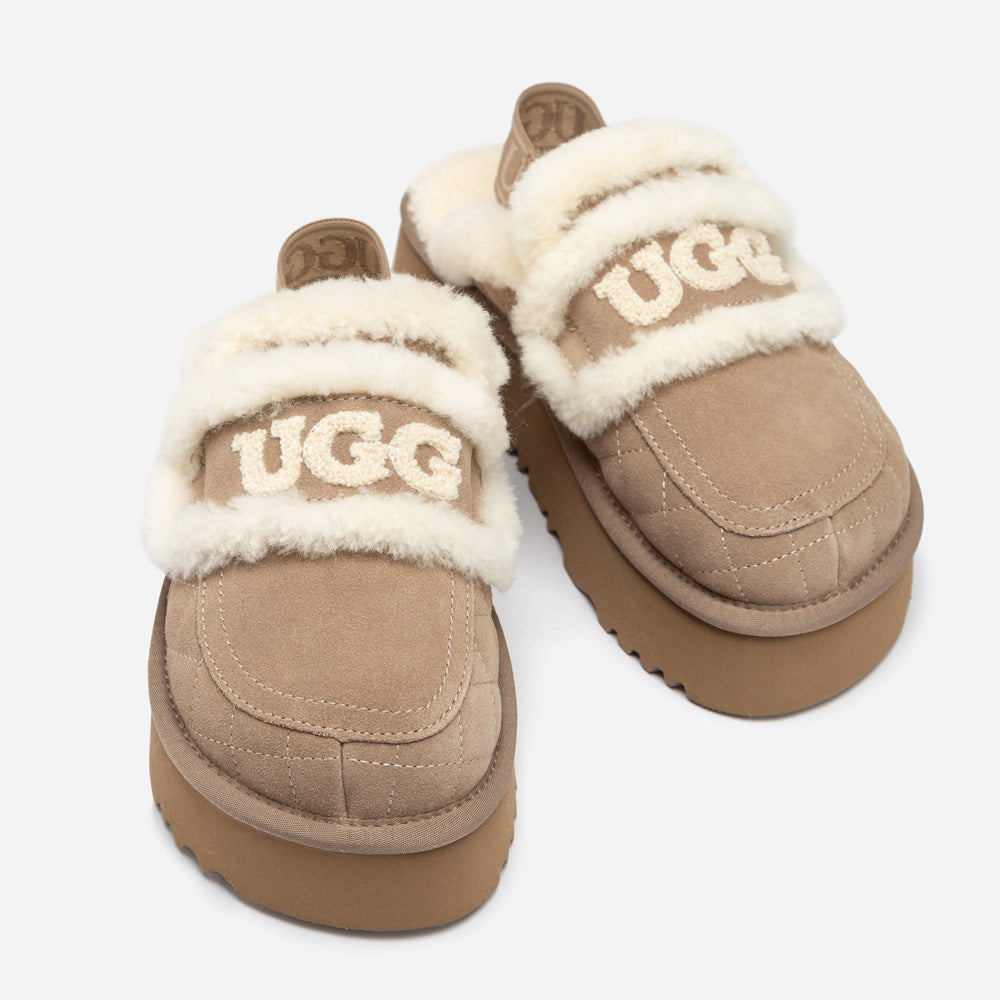 Ugg Violet Matelassé Shearling Platform Slipper (Detachable Feature)-Women Slippers-PEROZ Accessories