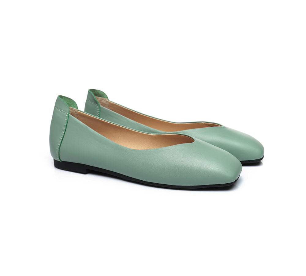 EVERAU Women Leather Square Toe Ballet Flats Linda