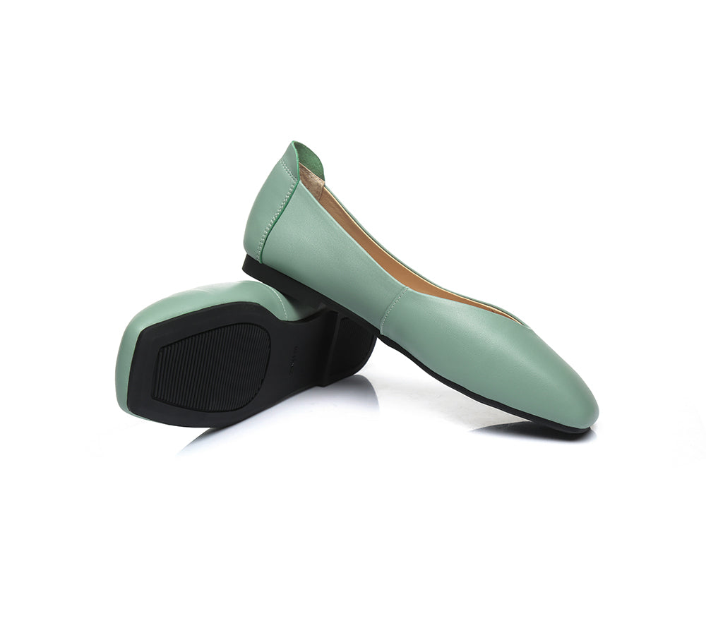 EVERAU Women Leather Square Toe Ballet Flats Linda