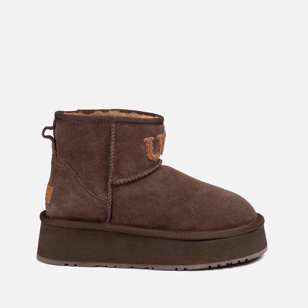 Ugg Classic Platform Knit Logo Mini Boots (Water Resistant)(4cm)-PEROZ Accessories