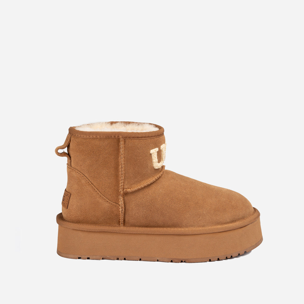 Ugg Classic Platform Knit Logo Mini Boots (Water Resistant)(4cm)-PEROZ Accessories