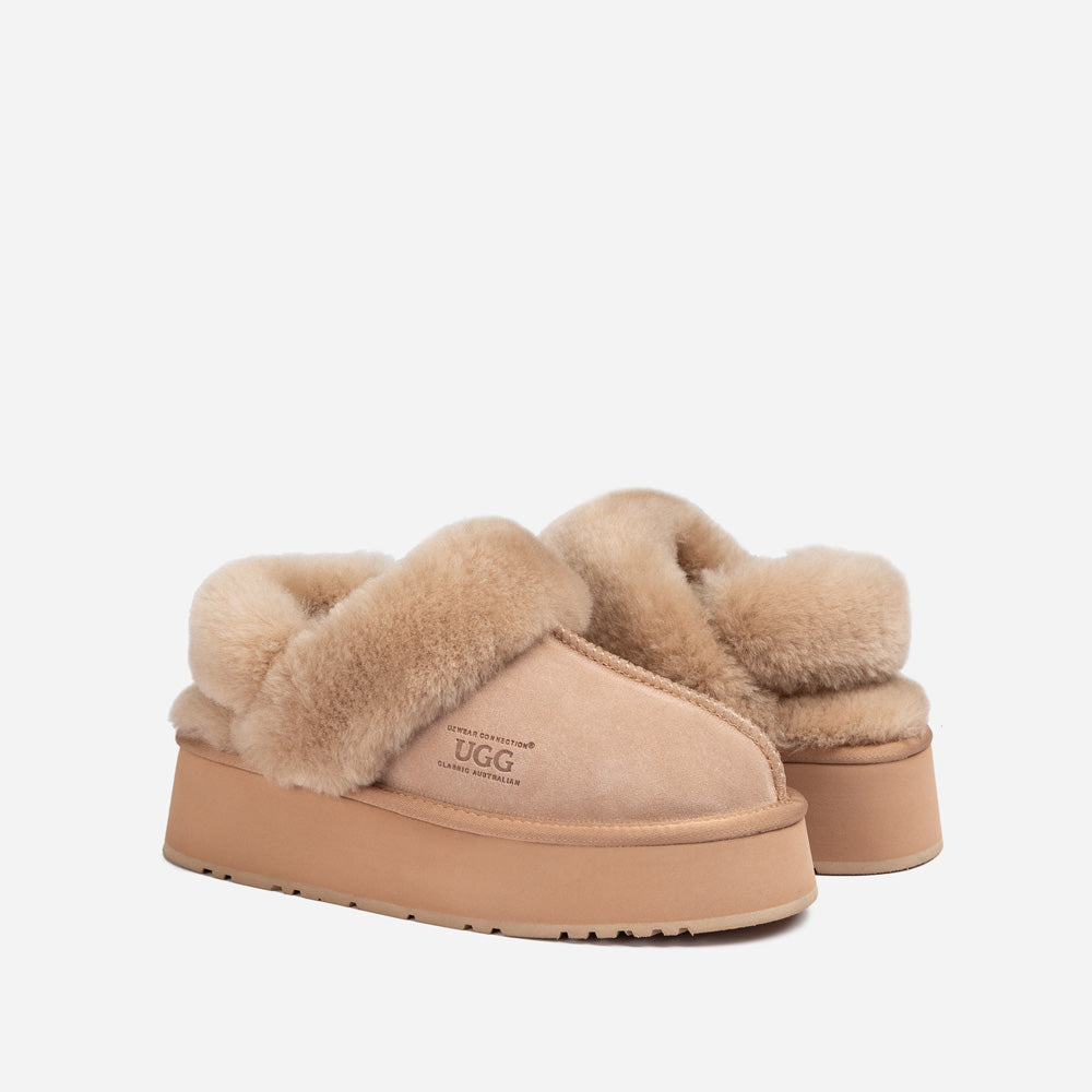 Ugg Platform Slipper (Elastic Logo & Wool Strap) 4.5cm (Detachable Feature)(Water Resistant)-LADIES UGG-PEROZ Accessories
