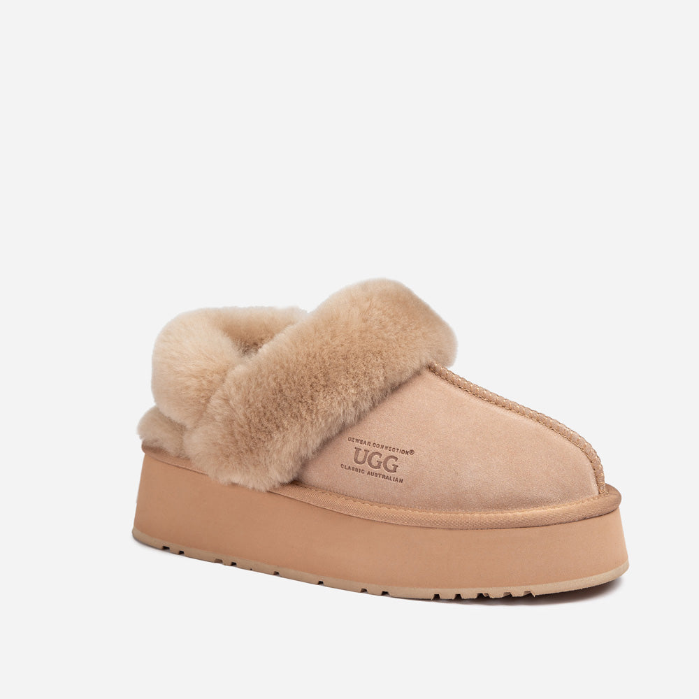 Ugg Platform Slipper (Elastic Logo & Wool Strap) 4.5cm (Detachable Feature)(Water Resistant)-LADIES UGG-PEROZ Accessories