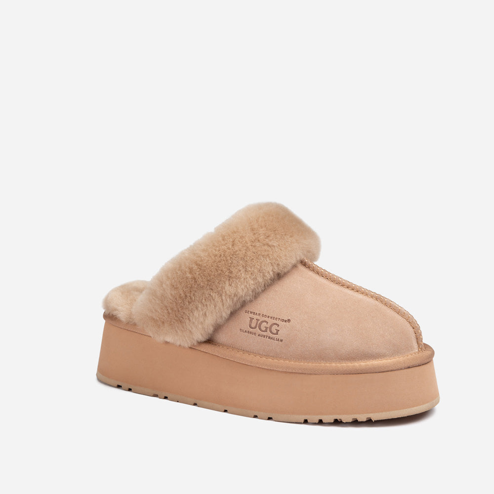 Ugg Platform Slipper (Elastic Logo & Wool Strap) 4.5cm (Detachable Feature)(Water Resistant)-LADIES UGG-PEROZ Accessories