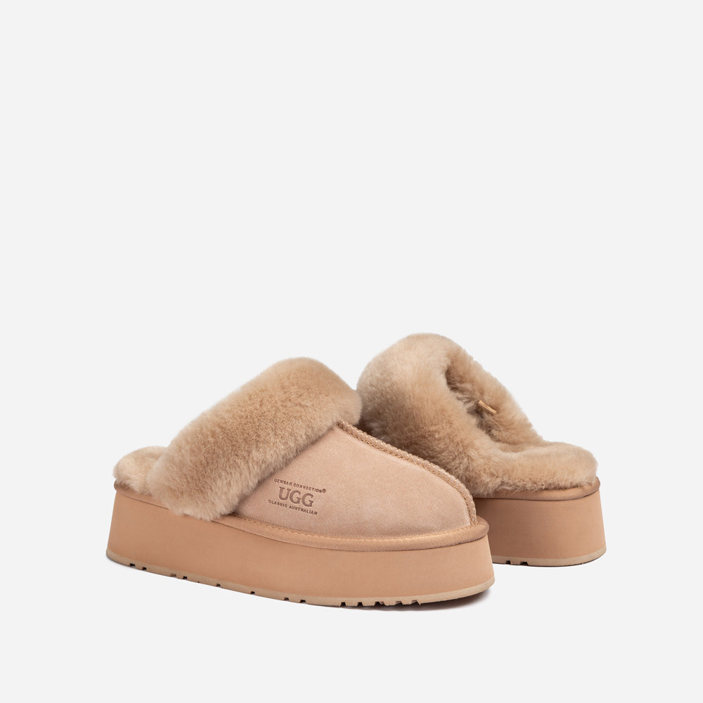 Ugg Platform Slipper (Elastic Logo & Wool Strap) 4.5cm (Detachable Feature)(Water Resistant)-LADIES UGG-PEROZ Accessories