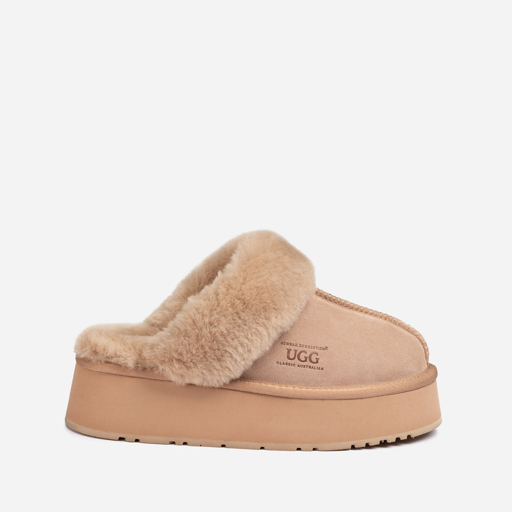 Ugg Platform Slipper (Elastic Logo & Wool Strap) 4.5cm (Detachable Feature)(Water Resistant)-LADIES UGG-PEROZ Accessories