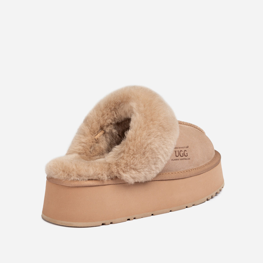 Ugg Platform Slipper (Elastic Logo & Wool Strap) 4.5cm (Detachable Feature)(Water Resistant)-LADIES UGG-PEROZ Accessories