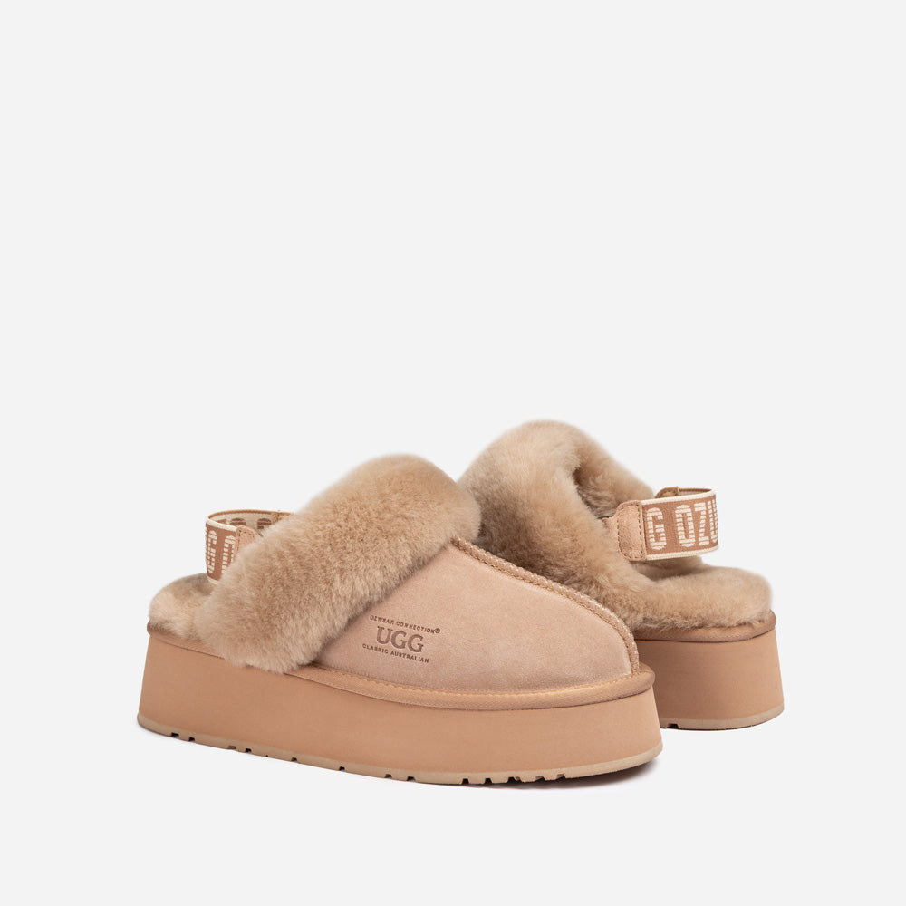 Ugg Platform Slipper (Elastic Logo & Wool Strap) 4.5cm (Detachable Feature)(Water Resistant)-LADIES UGG-PEROZ Accessories