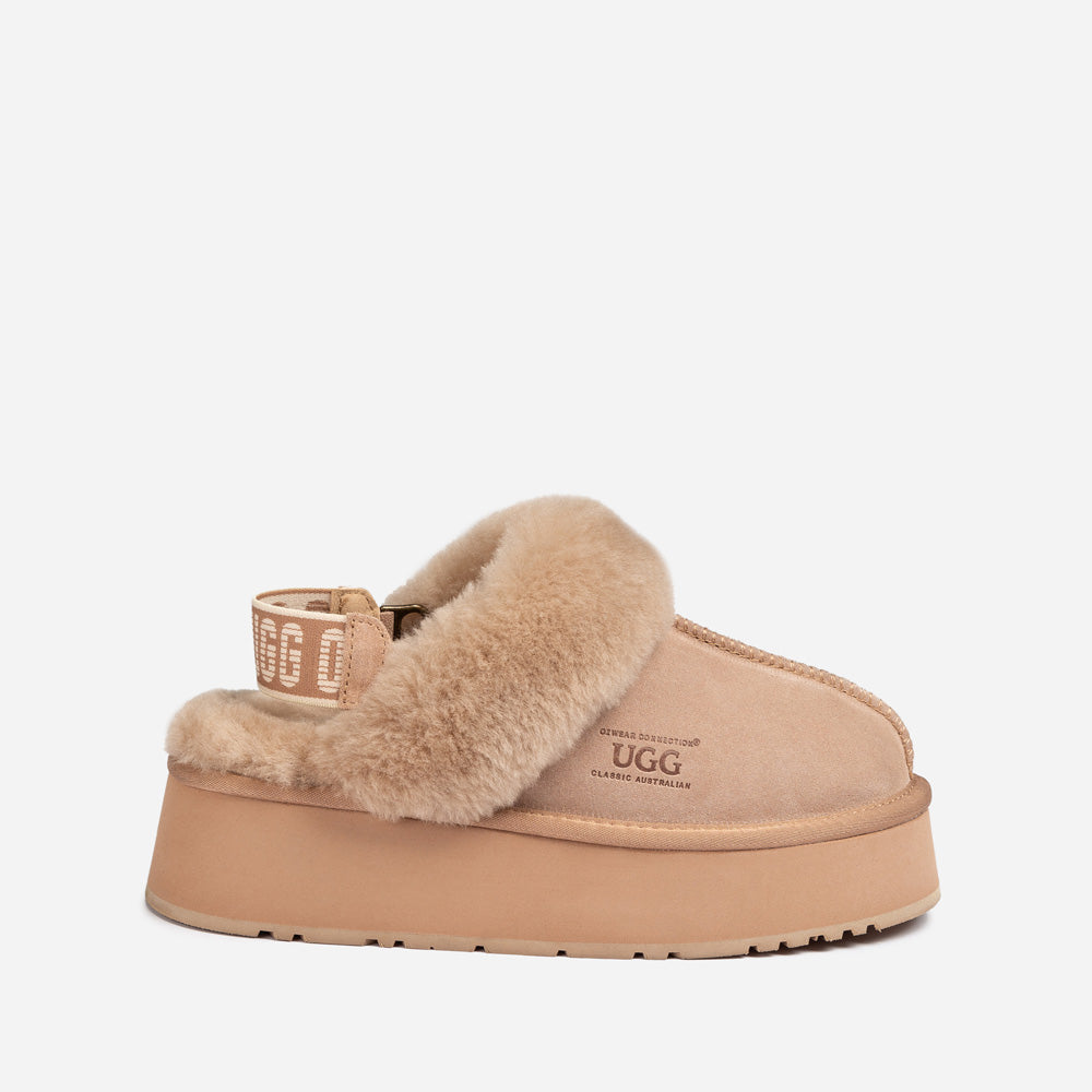 Ugg Platform Slipper (Elastic Logo & Wool Strap) 4.5cm (Detachable Feature)(Water Resistant)-LADIES UGG-PEROZ Accessories