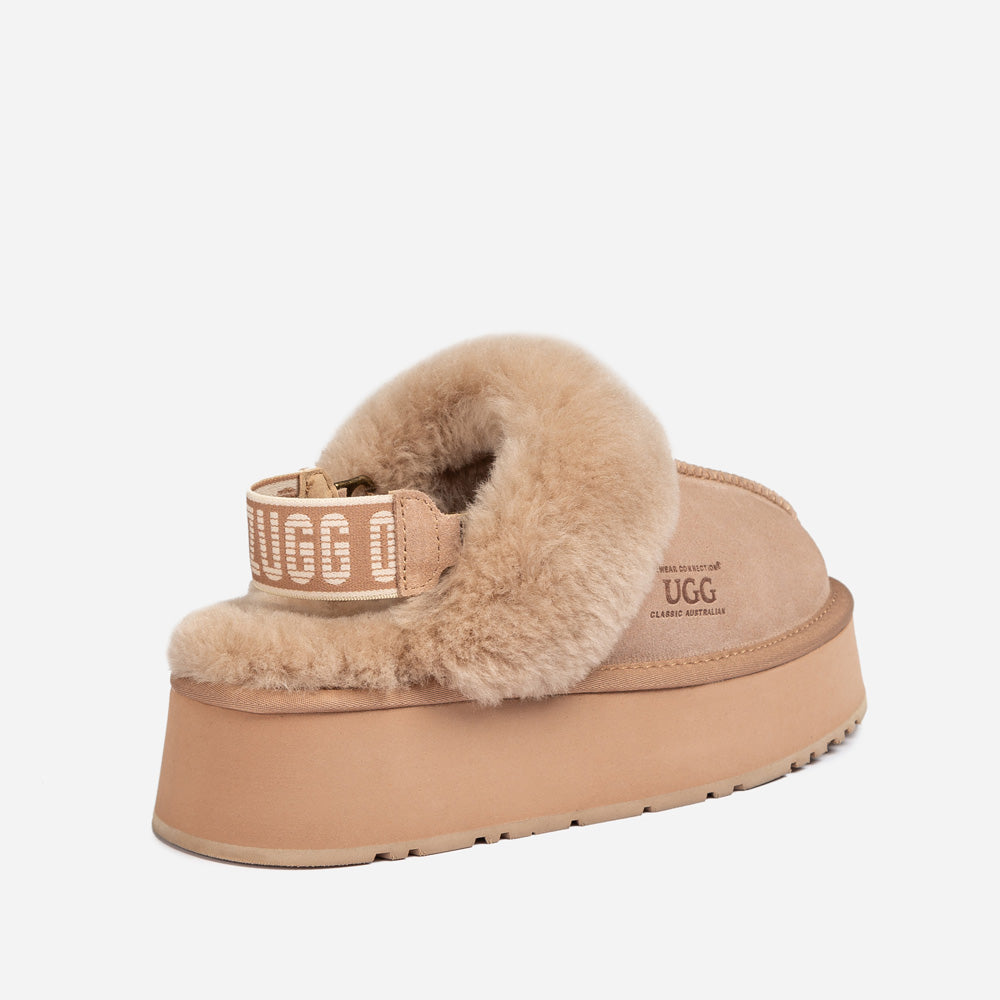 Ugg Platform Slipper (Elastic Logo & Wool Strap) 4.5cm (Detachable Feature)(Water Resistant)-LADIES UGG-PEROZ Accessories