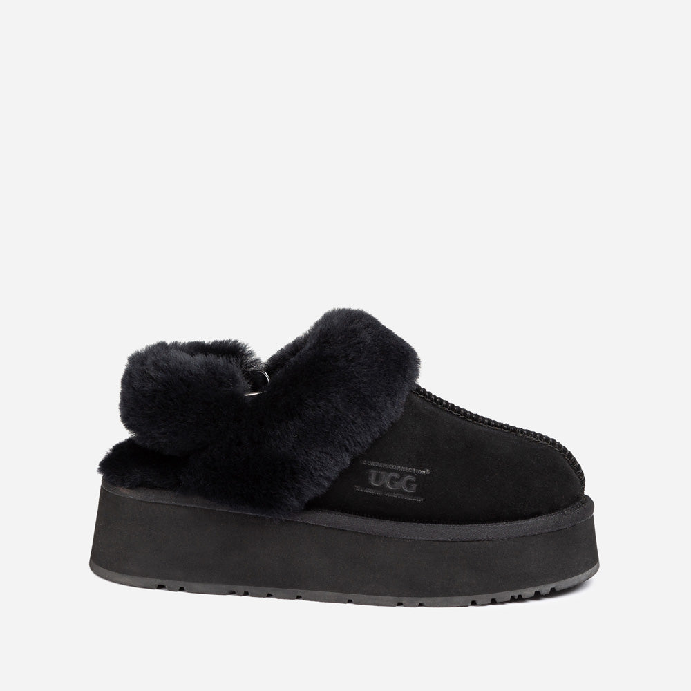Ugg Platform Slipper (Elastic Logo & Wool Strap) 4.5cm (Detachable Feature)(Water Resistant)-LADIES UGG-PEROZ Accessories