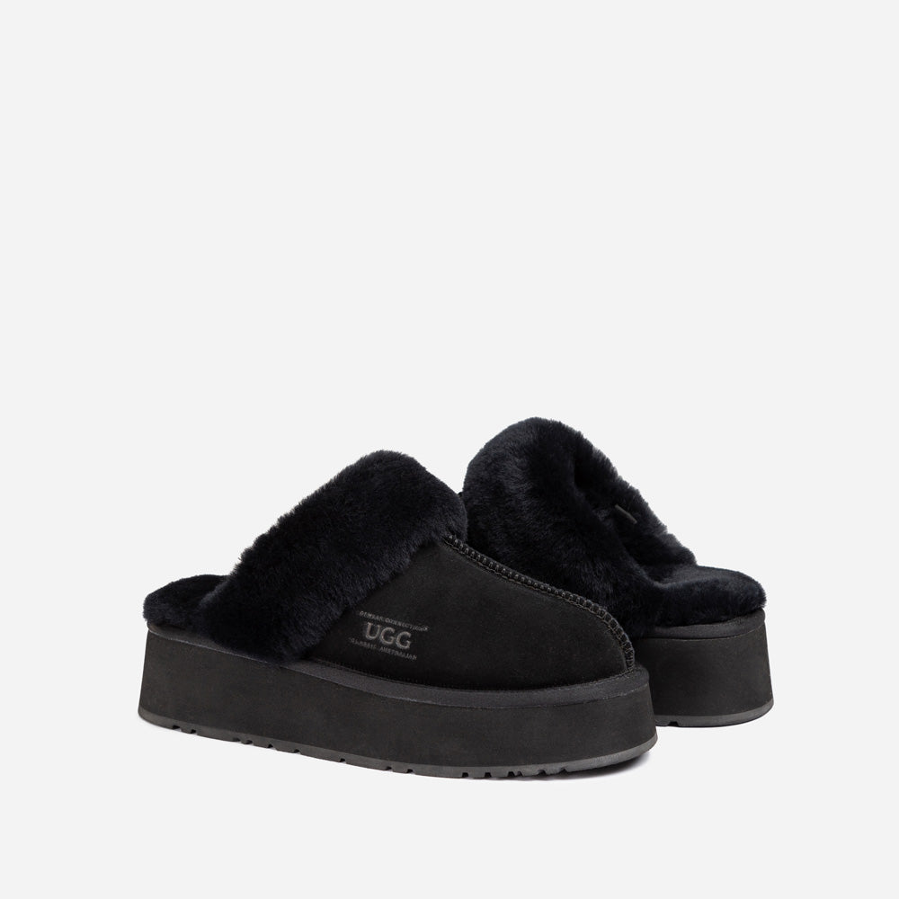 Ugg Platform Slipper (Elastic Logo & Wool Strap) 4.5cm (Detachable Feature)(Water Resistant)-LADIES UGG-PEROZ Accessories