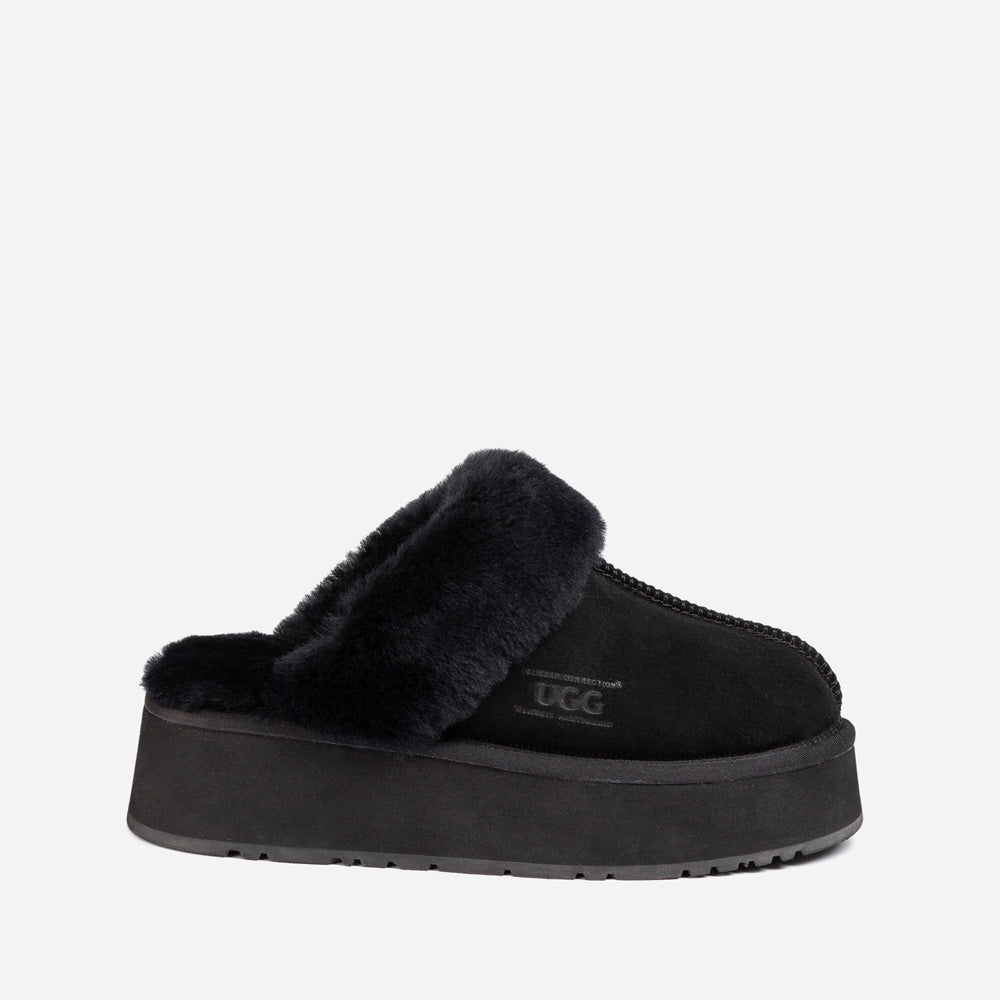 Ugg Platform Slipper (Elastic Logo & Wool Strap) 4.5cm (Detachable Feature)(Water Resistant)-LADIES UGG-PEROZ Accessories