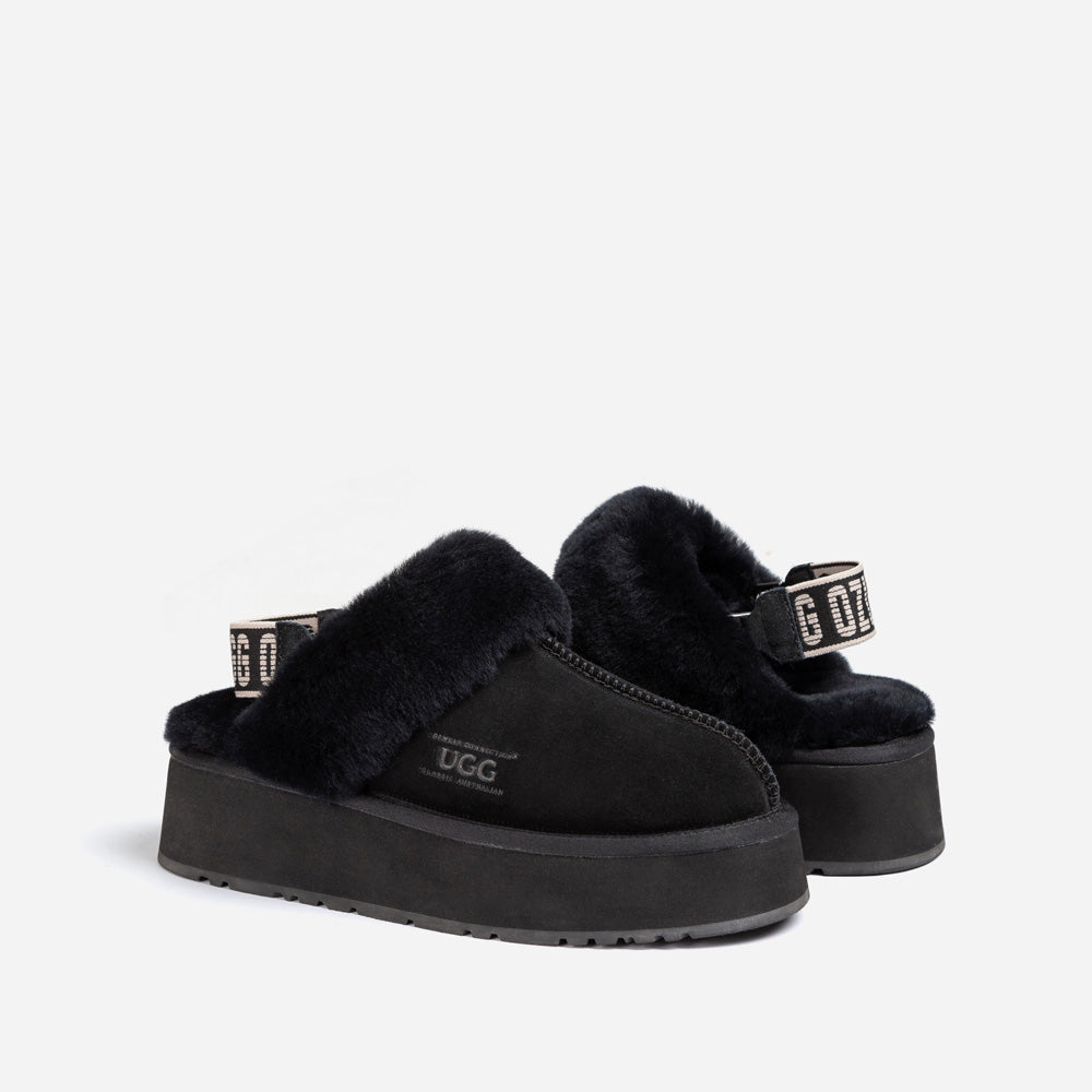 Ugg Platform Slipper (Elastic Logo & Wool Strap) 4.5cm (Detachable Feature)(Water Resistant)-LADIES UGG-PEROZ Accessories