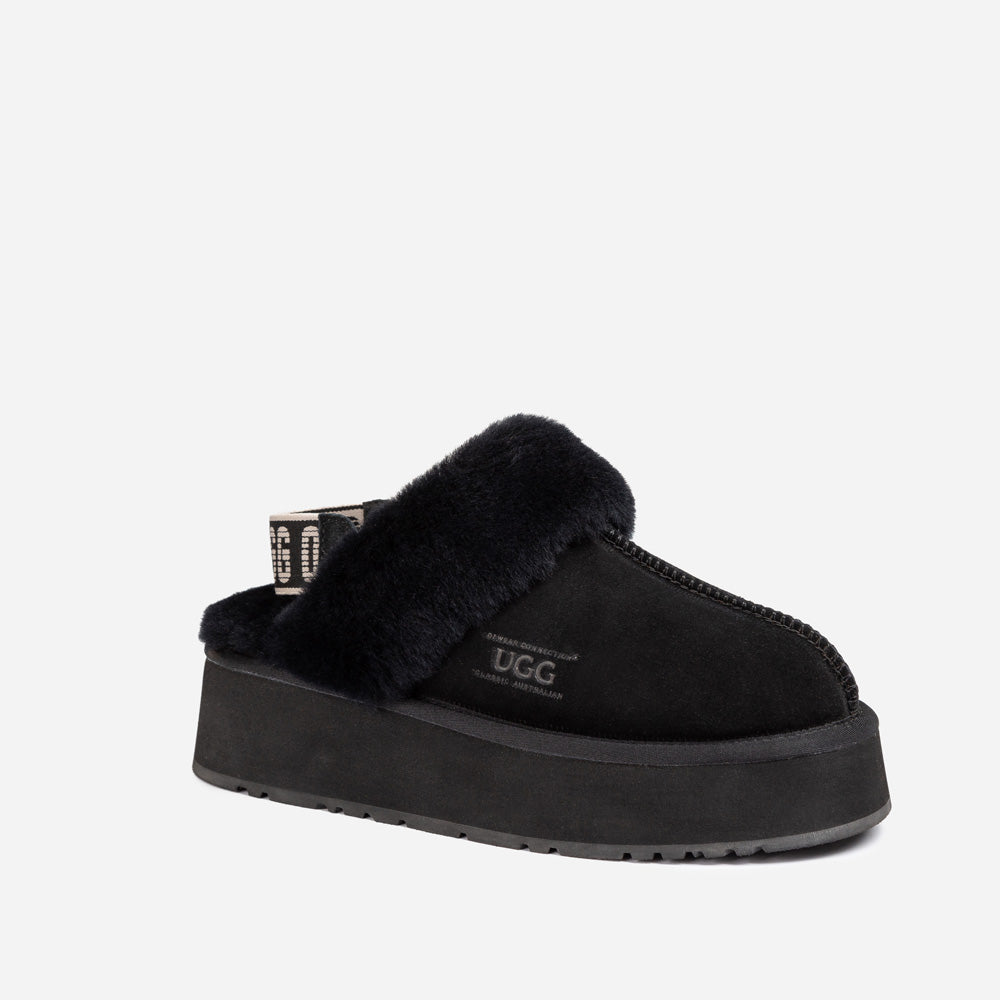 Ugg Platform Slipper (Elastic Logo & Wool Strap) 4.5cm (Detachable Feature)(Water Resistant)-LADIES UGG-PEROZ Accessories
