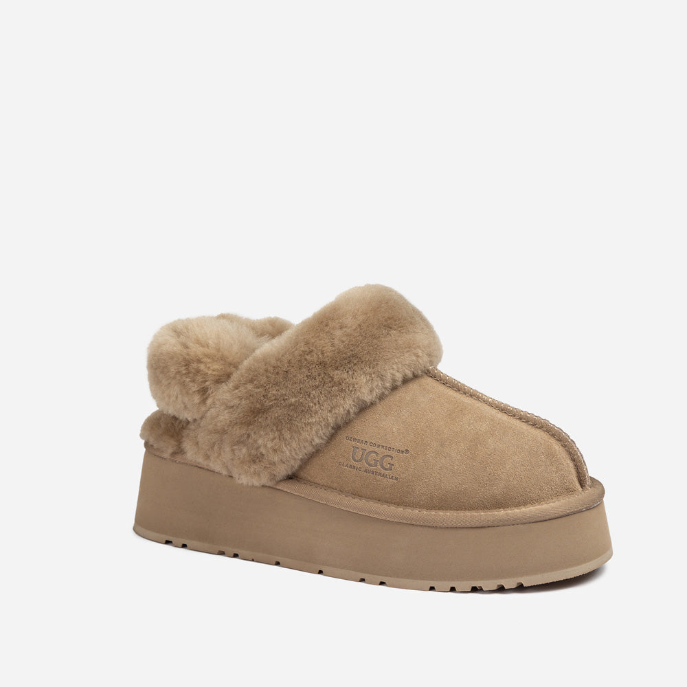 Ugg Platform Slipper (Elastic Logo & Wool Strap) 4.5cm (Detachable Feature)(Water Resistant)-LADIES UGG-PEROZ Accessories