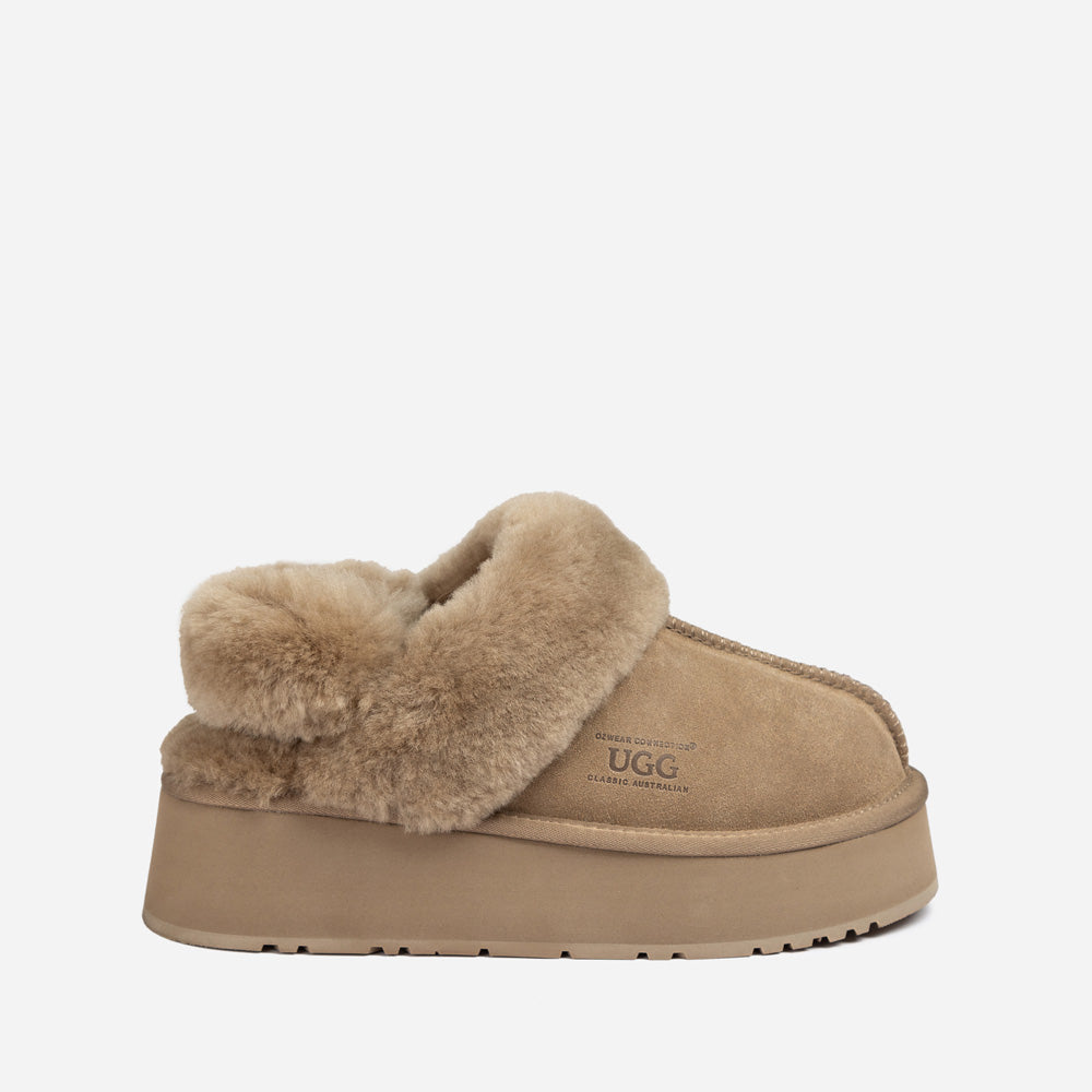Ugg Platform Slipper (Elastic Logo & Wool Strap) 4.5cm (Detachable Feature)(Water Resistant)-LADIES UGG-PEROZ Accessories