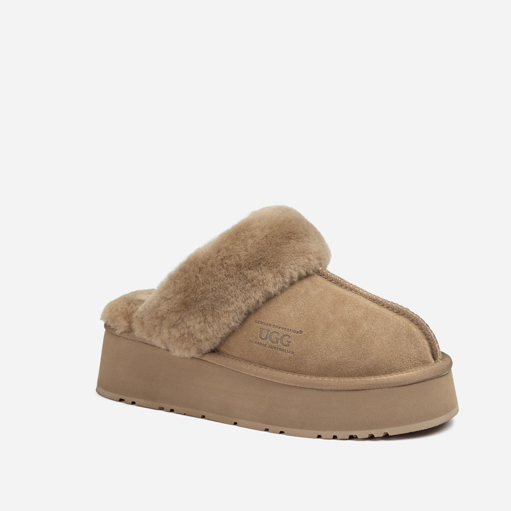 Ugg Platform Slipper (Elastic Logo & Wool Strap) 4.5cm (Detachable Feature)(Water Resistant)-LADIES UGG-PEROZ Accessories