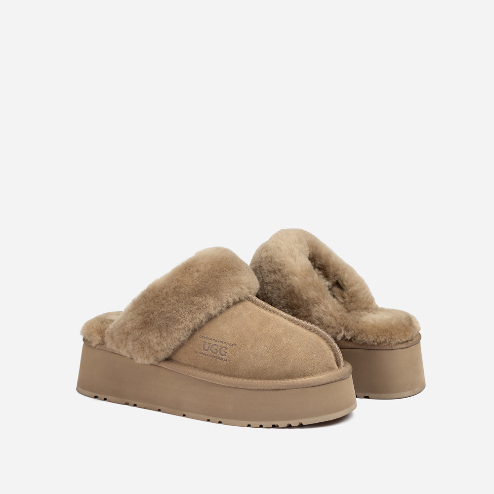 Ugg Platform Slipper (Elastic Logo & Wool Strap) 4.5cm (Detachable Feature)(Water Resistant)-LADIES UGG-PEROZ Accessories