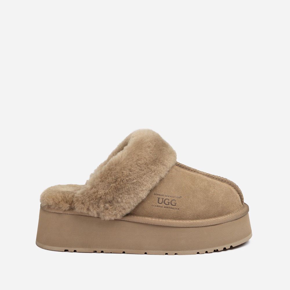 Ugg Platform Slipper (Elastic Logo & Wool Strap) 4.5cm (Detachable Feature)(Water Resistant)-LADIES UGG-PEROZ Accessories