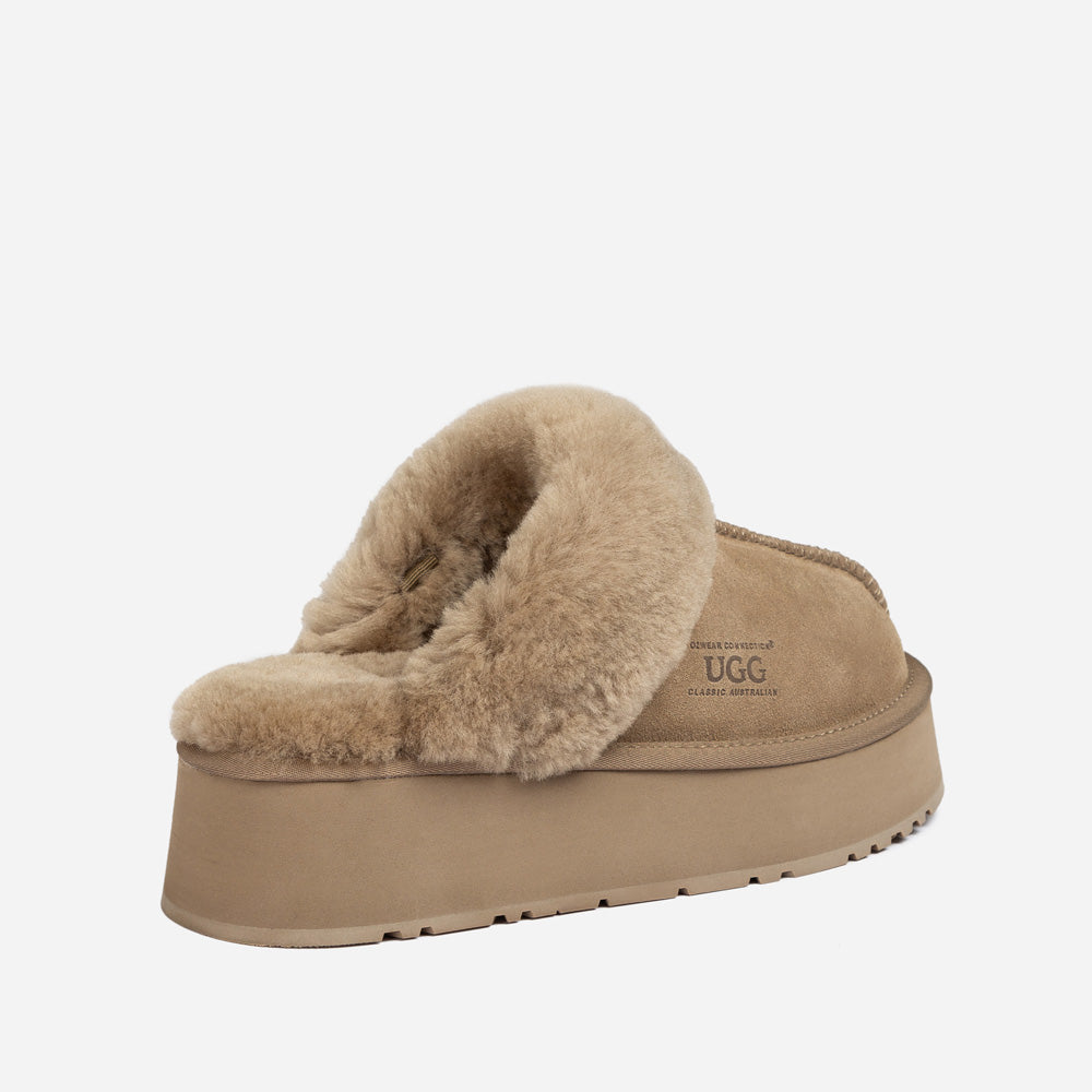 Ugg Platform Slipper (Elastic Logo & Wool Strap) 4.5cm (Detachable Feature)(Water Resistant)-LADIES UGG-PEROZ Accessories