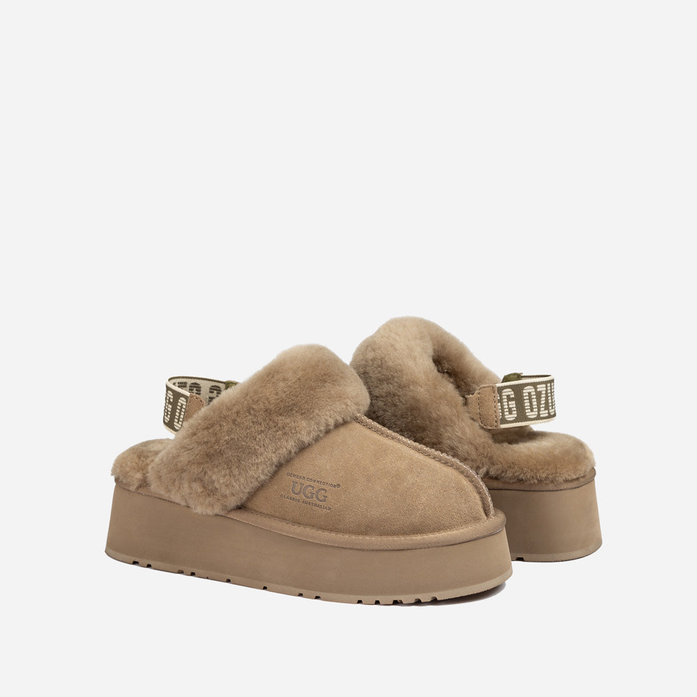 Ugg Platform Slipper (Elastic Logo & Wool Strap) 4.5cm (Detachable Feature)(Water Resistant)-LADIES UGG-PEROZ Accessories