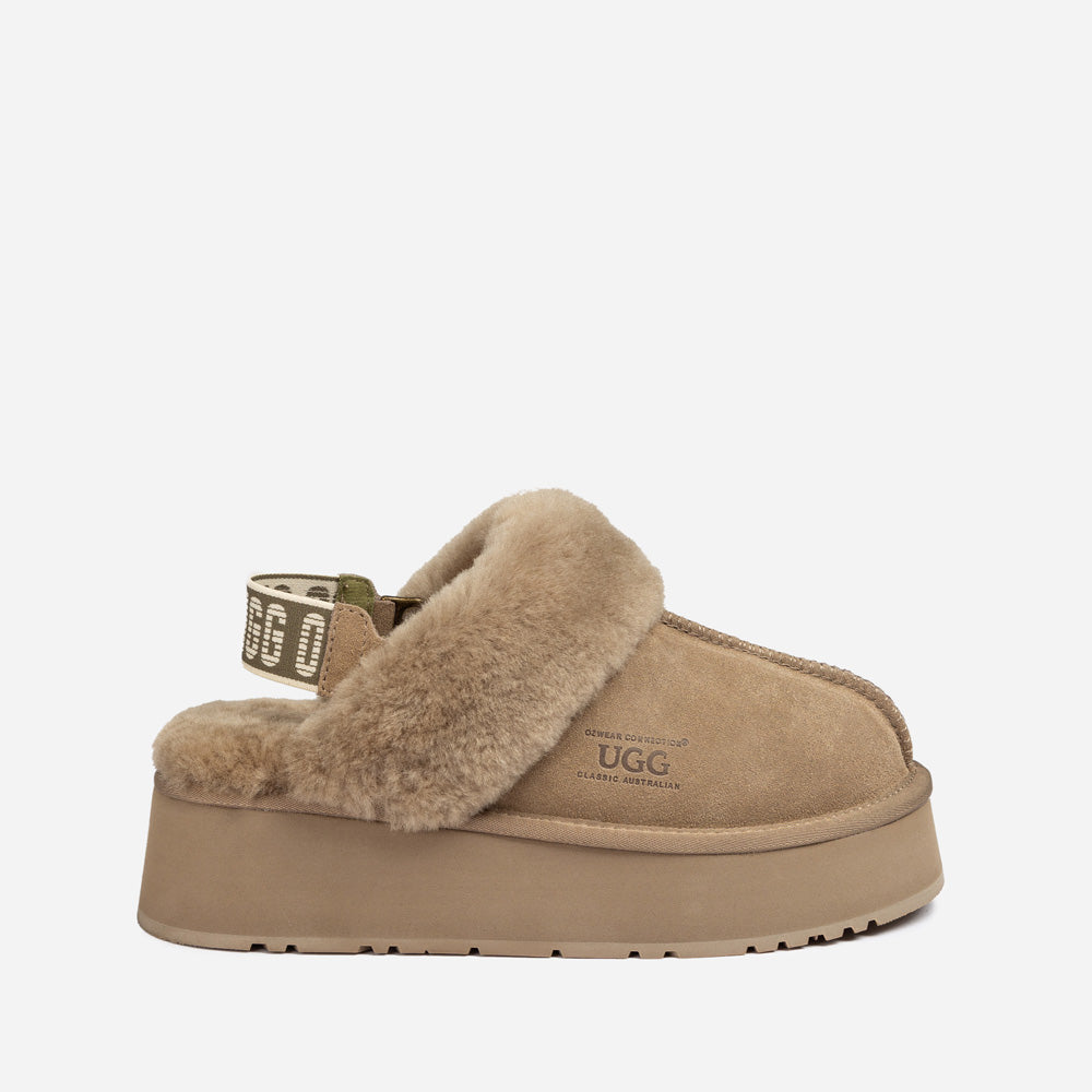 Ugg Platform Slipper (Elastic Logo & Wool Strap) 4.5cm (Detachable Feature)(Water Resistant)-LADIES UGG-PEROZ Accessories