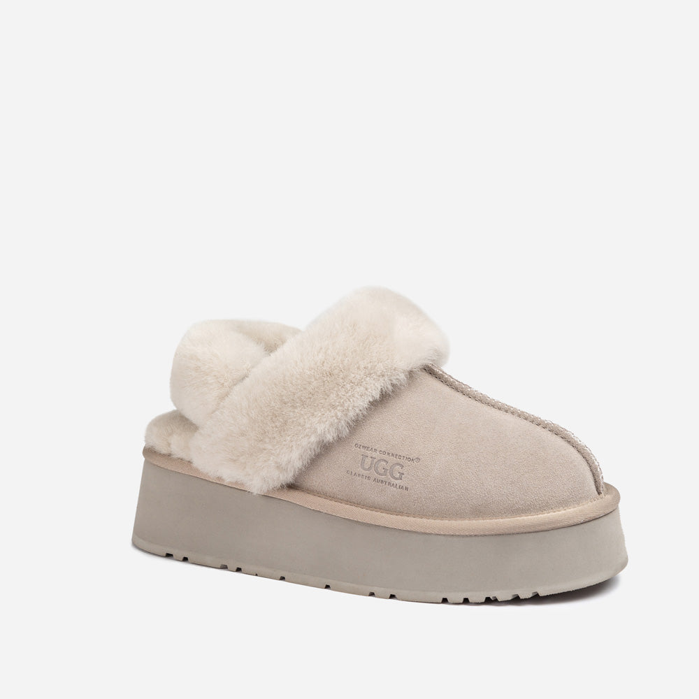 Ugg Platform Slipper (Elastic Logo & Wool Strap) 4.5cm (Detachable Feature)(Water Resistant)-LADIES UGG-PEROZ Accessories