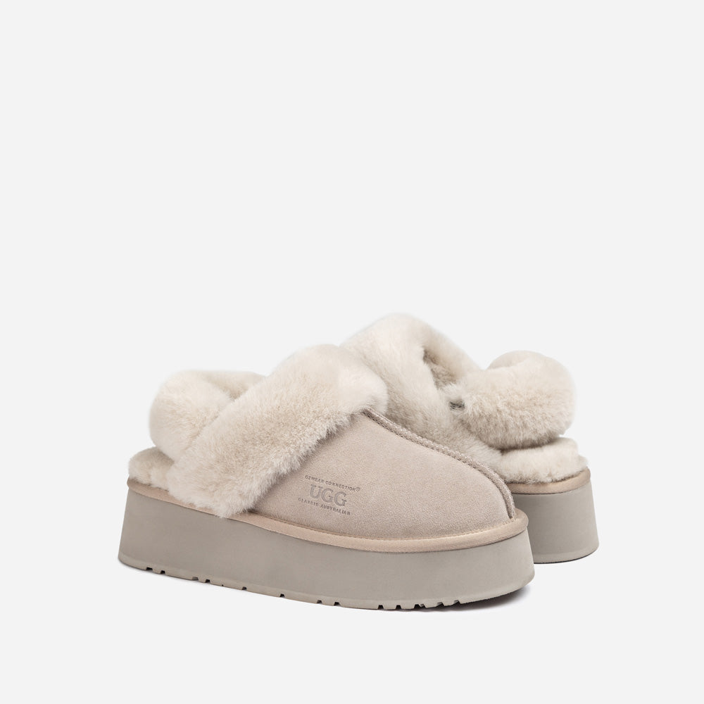 Ugg Platform Slipper (Elastic Logo & Wool Strap) 4.5cm (Detachable Feature)(Water Resistant)-LADIES UGG-PEROZ Accessories