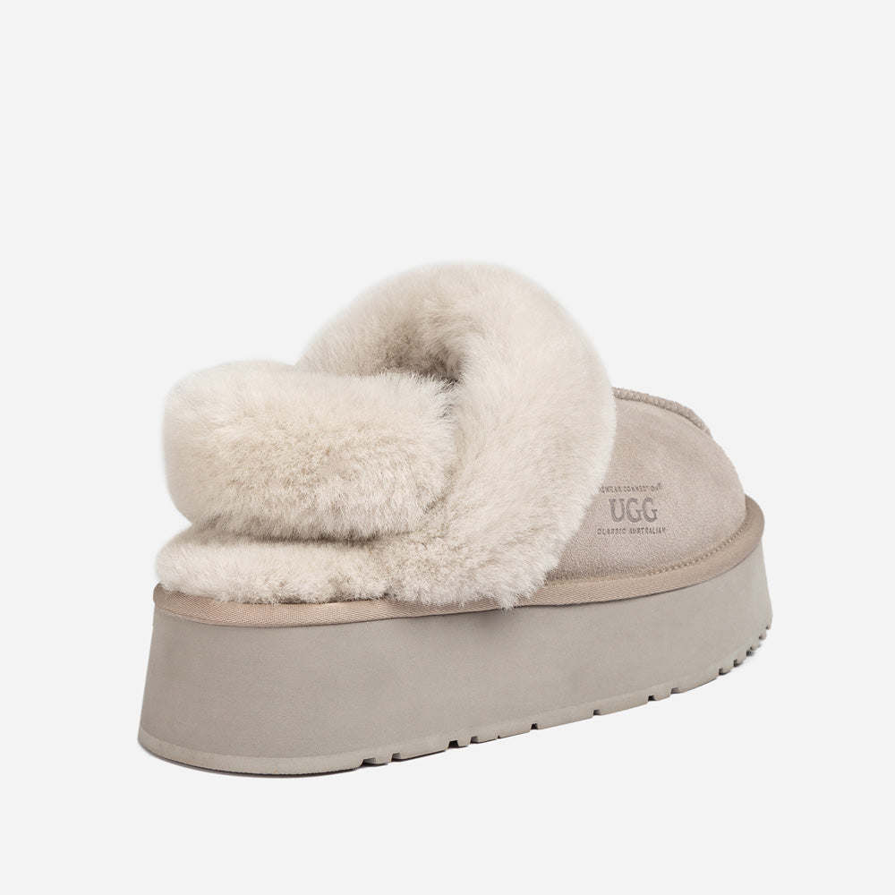 Ugg Platform Slipper (Elastic Logo & Wool Strap) 4.5cm (Detachable Feature)(Water Resistant)-LADIES UGG-PEROZ Accessories