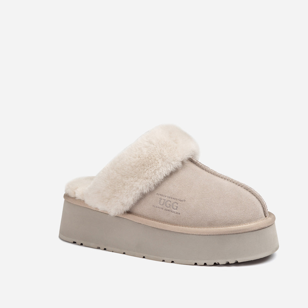 Ugg Platform Slipper (Elastic Logo & Wool Strap) 4.5cm (Detachable Feature)(Water Resistant)-LADIES UGG-PEROZ Accessories