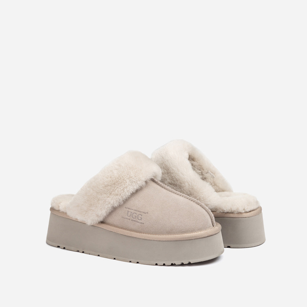 Ugg Platform Slipper (Elastic Logo & Wool Strap) 4.5cm (Detachable Feature)(Water Resistant)-LADIES UGG-PEROZ Accessories