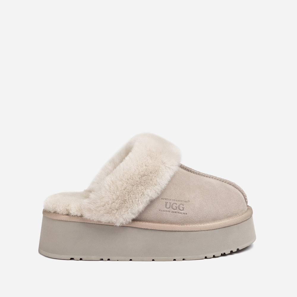 Ugg Platform Slipper (Elastic Logo & Wool Strap) 4.5cm (Detachable Feature)(Water Resistant)-LADIES UGG-PEROZ Accessories