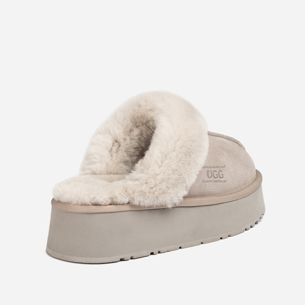 Ugg Platform Slipper (Elastic Logo & Wool Strap) 4.5cm (Detachable Feature)(Water Resistant)-LADIES UGG-PEROZ Accessories