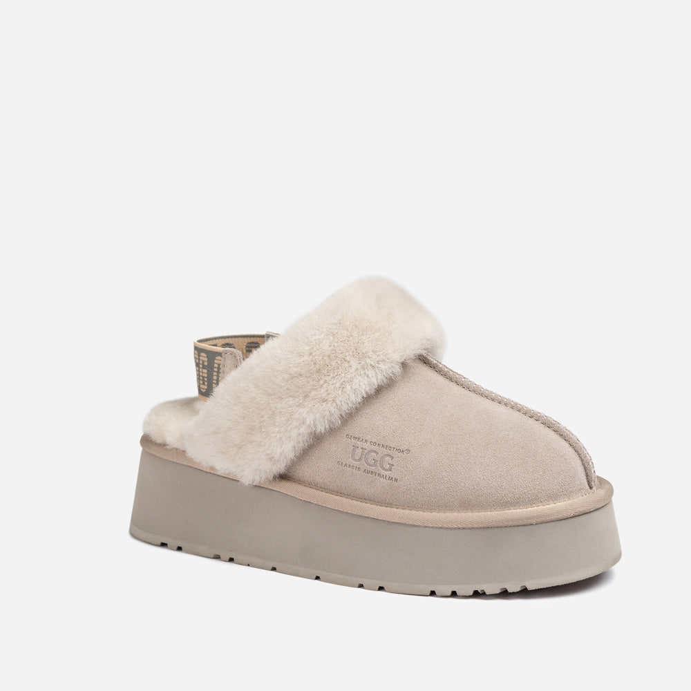 Ugg Platform Slipper (Elastic Logo & Wool Strap) 4.5cm (Detachable Feature)(Water Resistant)-LADIES UGG-PEROZ Accessories