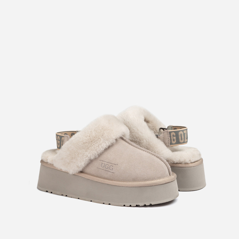 Ugg Platform Slipper (Elastic Logo & Wool Strap) 4.5cm (Detachable Feature)(Water Resistant)-LADIES UGG-PEROZ Accessories