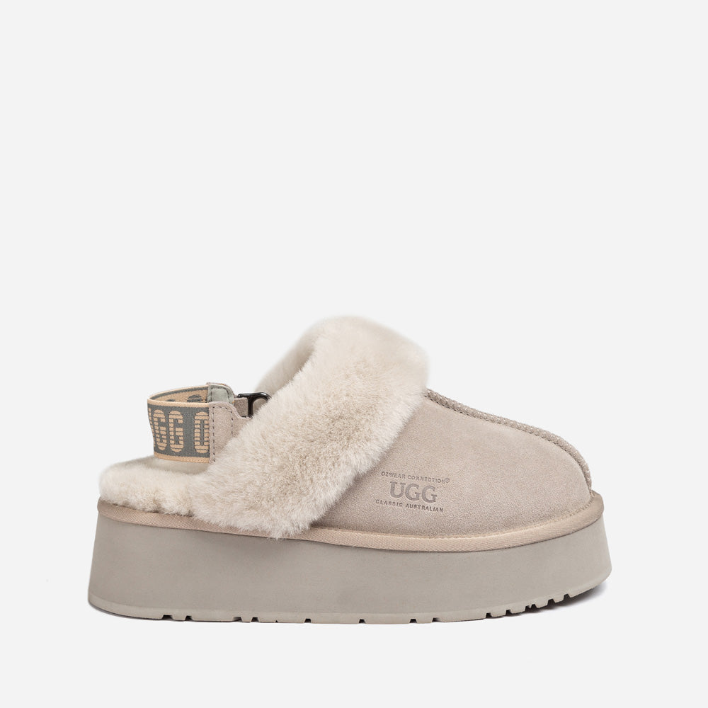 Ugg Platform Slipper (Elastic Logo & Wool Strap) 4.5cm (Detachable Feature)(Water Resistant)-LADIES UGG-PEROZ Accessories