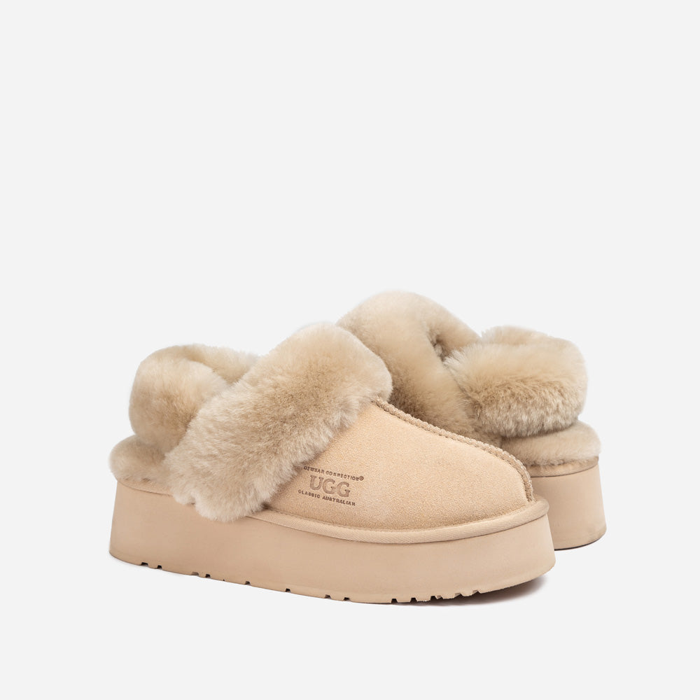 Ugg Platform Slipper (Elastic Logo & Wool Strap) 4.5cm (Detachable Feature)(Water Resistant)-LADIES UGG-PEROZ Accessories