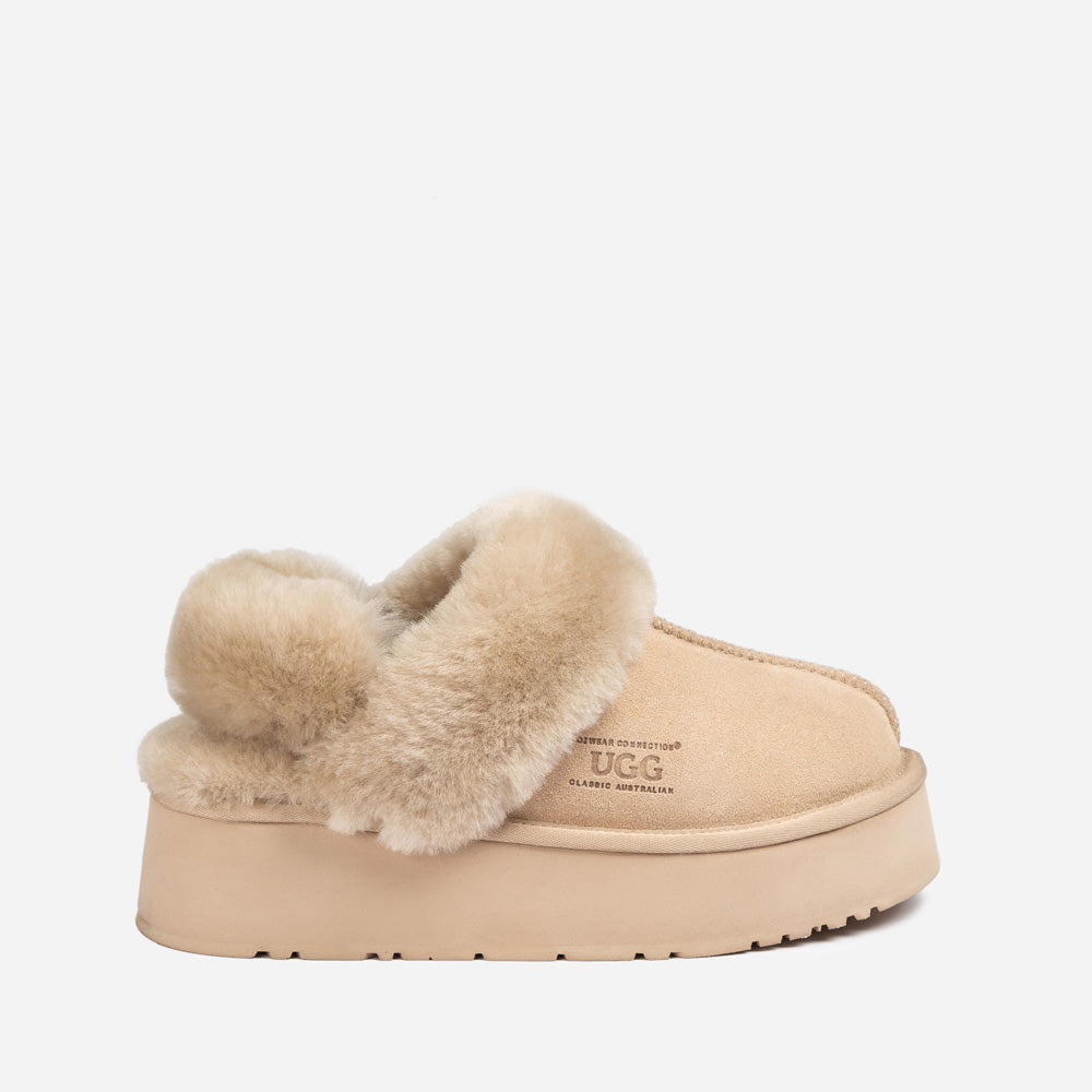 Ugg Platform Slipper (Elastic Logo & Wool Strap) 4.5cm (Detachable Feature)(Water Resistant)-LADIES UGG-PEROZ Accessories