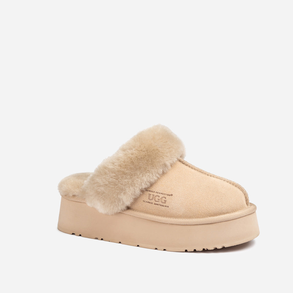 Ugg Platform Slipper (Elastic Logo & Wool Strap) 4.5cm (Detachable Feature)(Water Resistant)-LADIES UGG-PEROZ Accessories