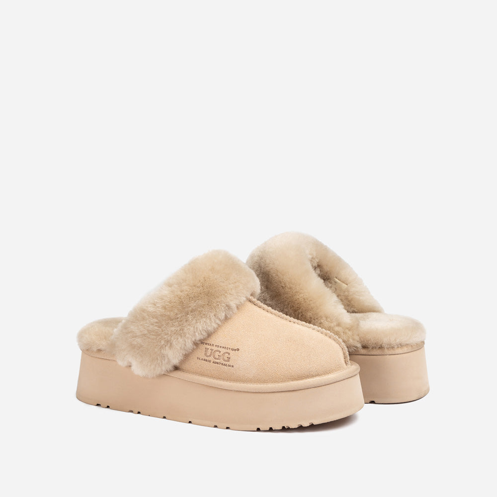 Ugg Platform Slipper (Elastic Logo & Wool Strap) 4.5cm (Detachable Feature)(Water Resistant)-LADIES UGG-PEROZ Accessories