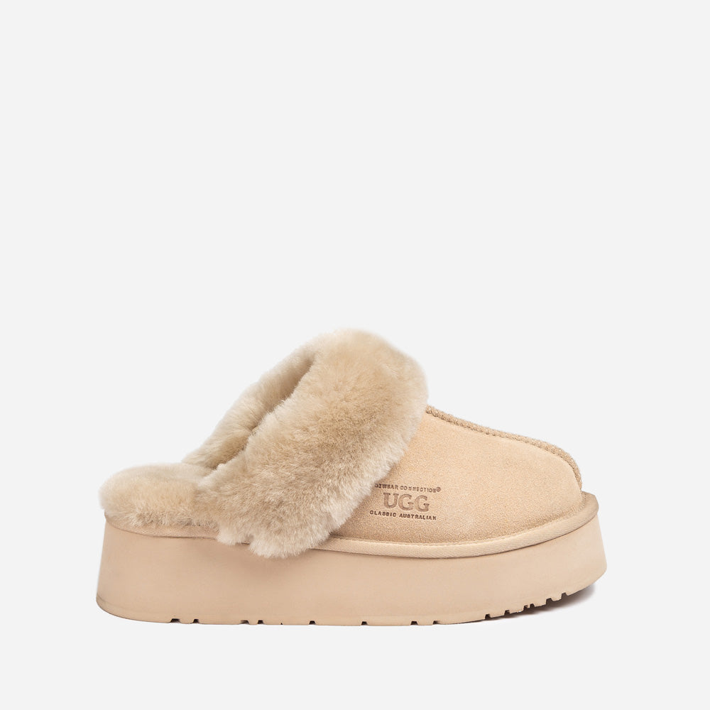 Ugg Platform Slipper (Elastic Logo & Wool Strap) 4.5cm (Detachable Feature)(Water Resistant)-LADIES UGG-PEROZ Accessories