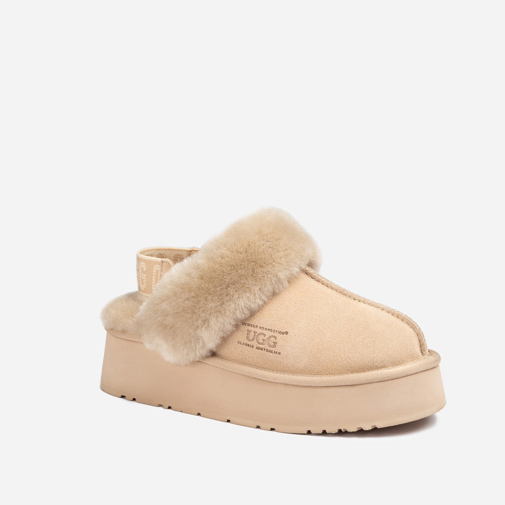 Ugg Platform Slipper (Elastic Logo & Wool Strap) 4.5cm (Detachable Feature)(Water Resistant)-LADIES UGG-PEROZ Accessories