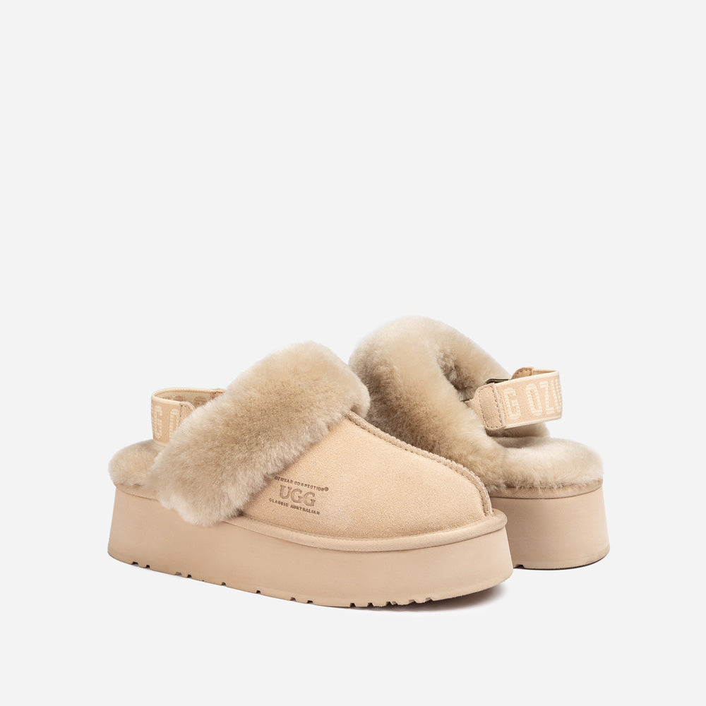 Ugg Platform Slipper (Elastic Logo & Wool Strap) 4.5cm (Detachable Feature)(Water Resistant)-LADIES UGG-PEROZ Accessories