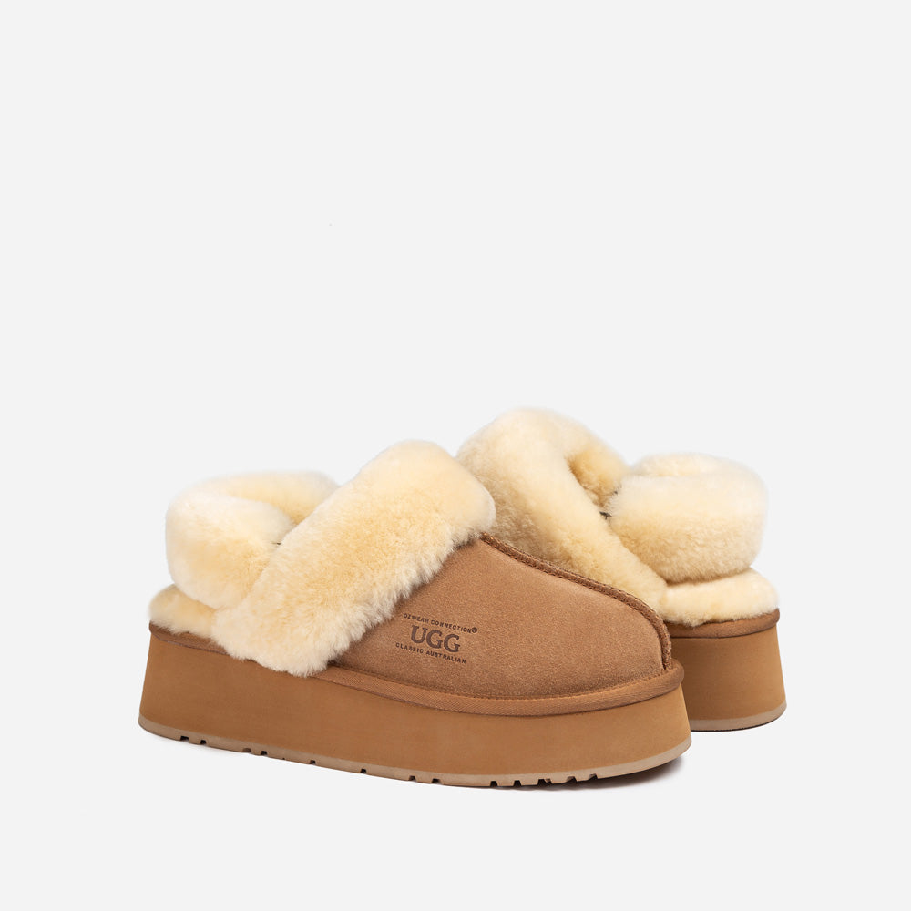 Ugg Platform Slipper (Elastic Logo & Wool Strap) 4.5cm (Detachable Feature)(Water Resistant)-LADIES UGG-PEROZ Accessories